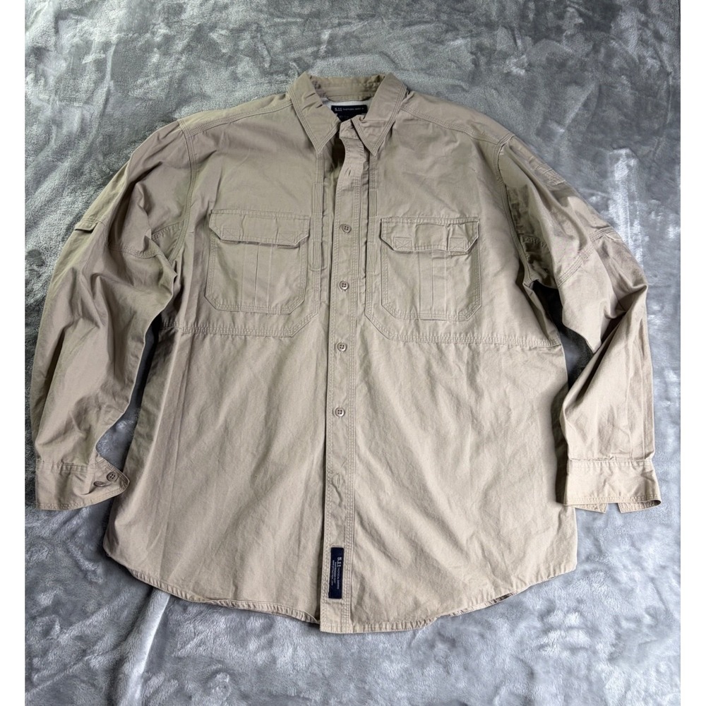 5.11 Tactical Series Cotton Canvas Shirt Men's Button-Down L Tan